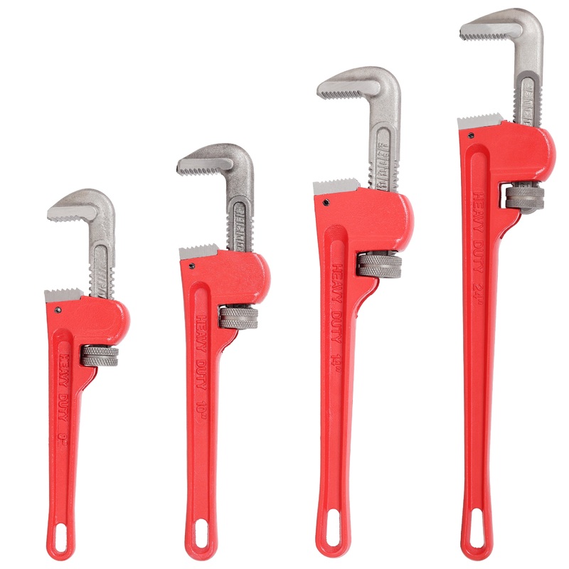 4Pcs 8&10&14&24-inch Straight Heavy Duty Pipe Wrench Set Adjustable Alloy Steel Grip