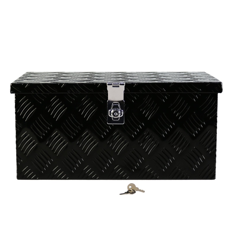 20 Inch Truck Box Aluminum Black Long Flat Tool Box 5 Bar Tread with Lock Side Handle and Keys 20.1″11.8″9.3″