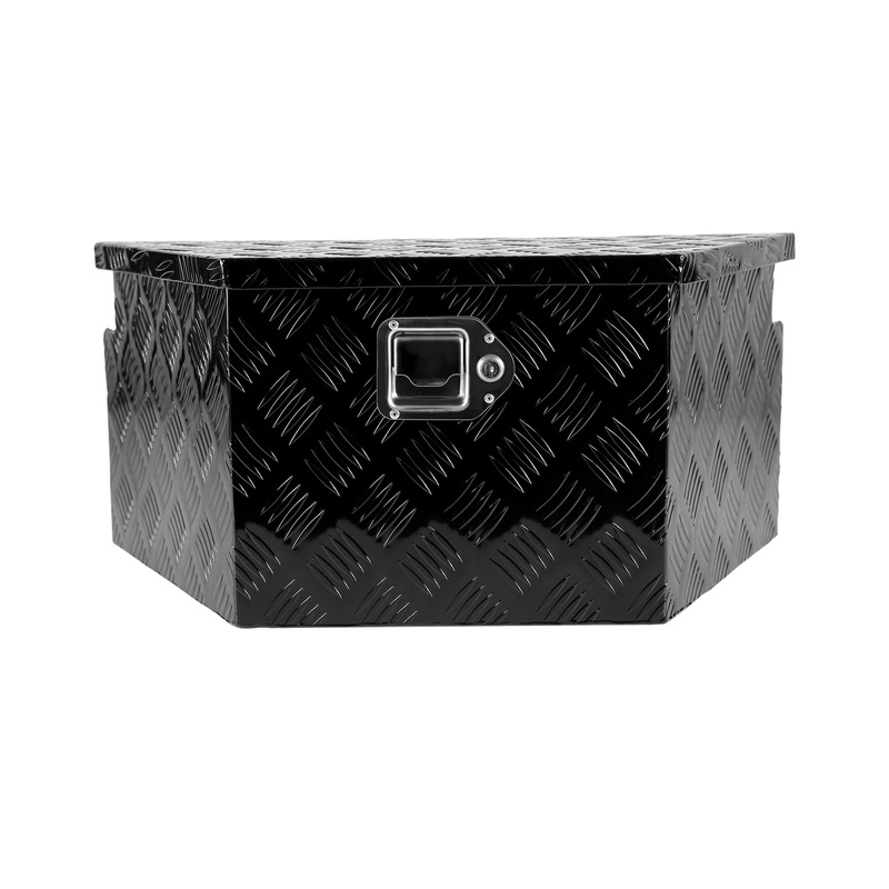 26 Inch Truck Box Aluminum Stripes Plated Tool Box with Lock and Keys Black 26.2″x13.2″x12″