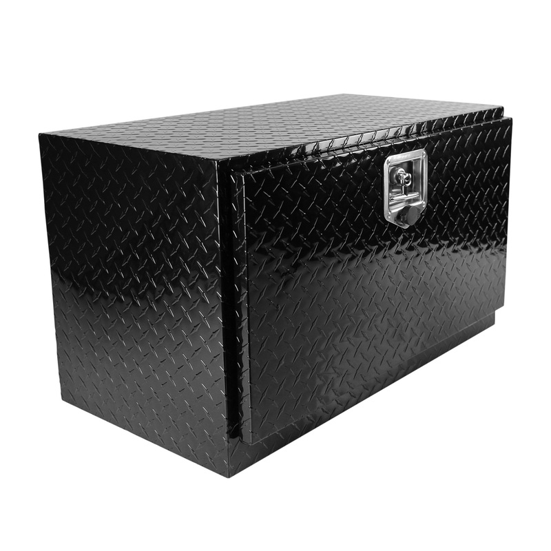 30 inch Truck Box Aluminum Stripes Plated Tool Box with Lock and Keys Black 30.1″17.1″17.9″