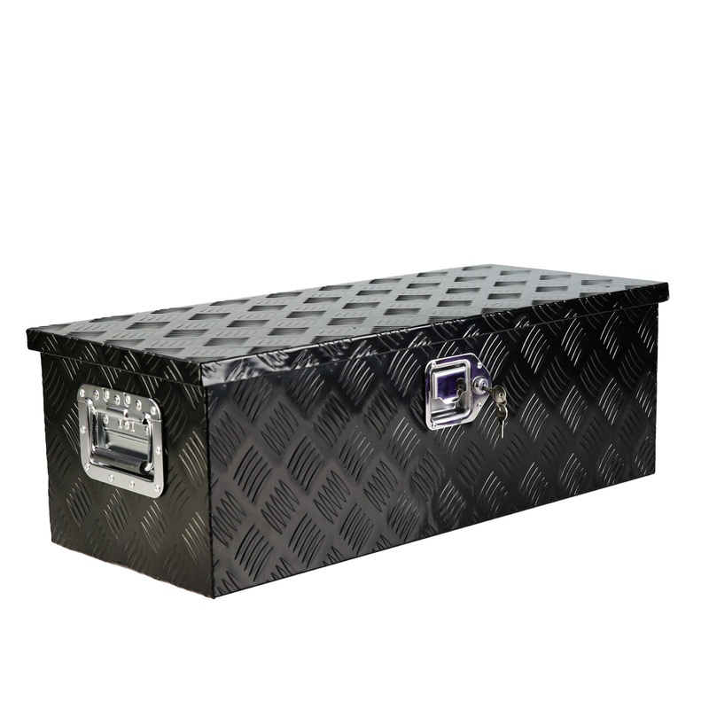 30 Inch Truck Box Heavy Duty Black Aluminum 5 Bar Tread Tool Long Box with Lock Keys 30.1″12.8″10.4″