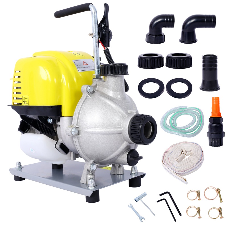 38CC 4 Stroke Gasoline Water Pump 1.5Inch Portable Gas Powered Transfer Pump Commercial Engine 8500r/min 10FT x 1″Suction 1.5″  Lay Flat Hose