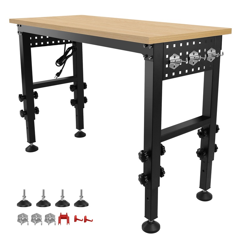48 “Adjustable Workbench with Power Outlet Heavy Duty Load Capacity Hardwood