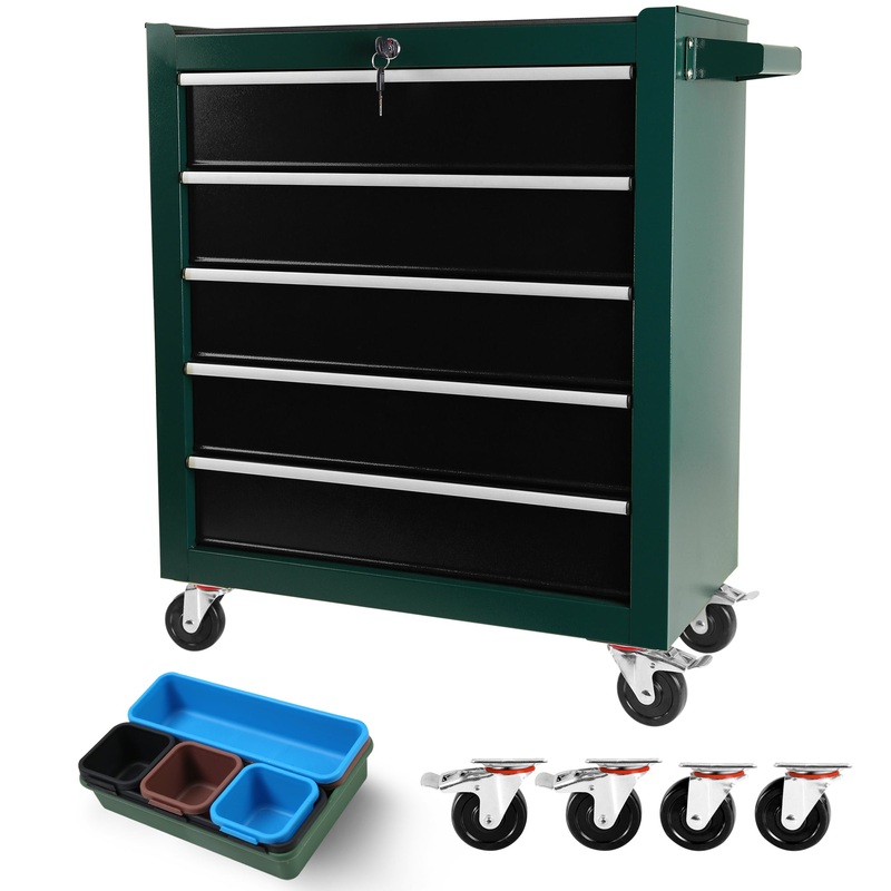 5-Drawers Rolling Tool Chest Cabinet with Keyed Locking System–Green