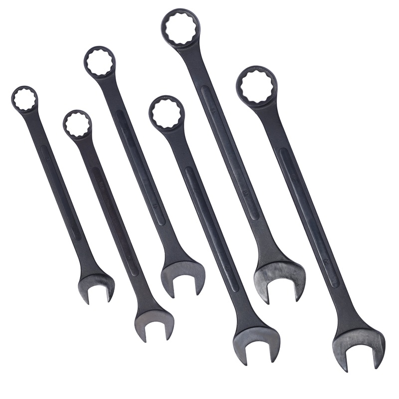 6 PCS Jumbo Combination Wrench Set Extra Large Metric 1-3/8” to 2” Black Oxide with Pouch