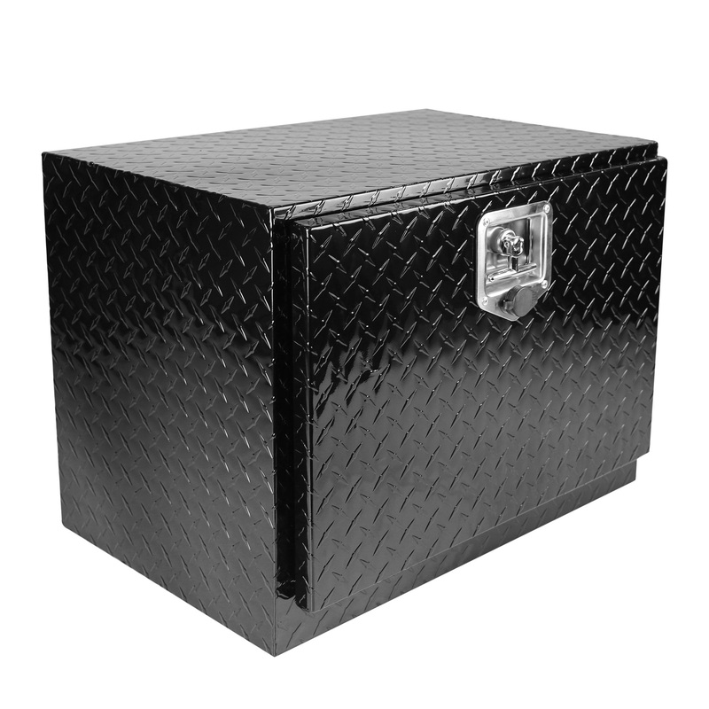 Aluminum Stripes Plated Tool Box with Lock and Keys Black 24.2″17.1″17.9″