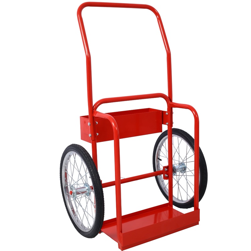 Large Dual Oxygen Tank Cart Dolly with Double Cylinder 20″ Pneumatic Wheels Two Fastening Belts–Red