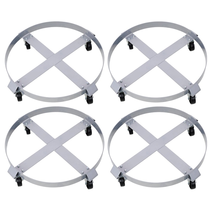 4Pcs Drum Dolly for 55 Gallon Barrel with 4 Swivel Caster Wheels Heavy Duty Steel Frame Cart with Brake