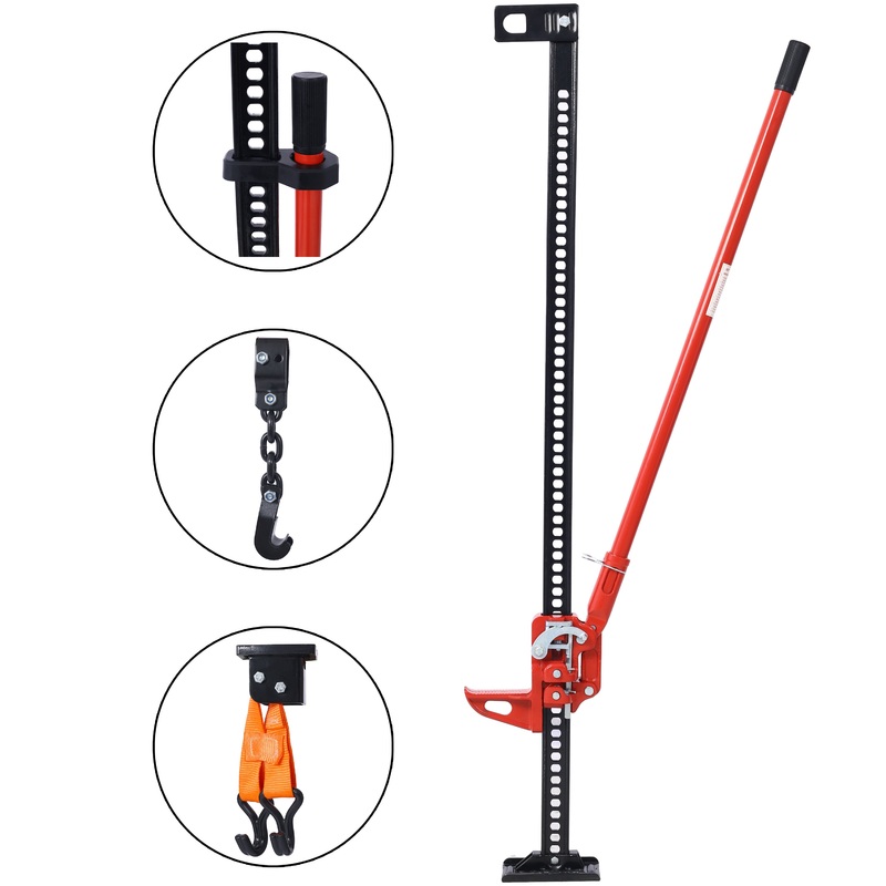 High Lift Jack 60″ Utility 7000 lbs Capacity Ratcheting Off Road Heavy-Duty Bumper–Red