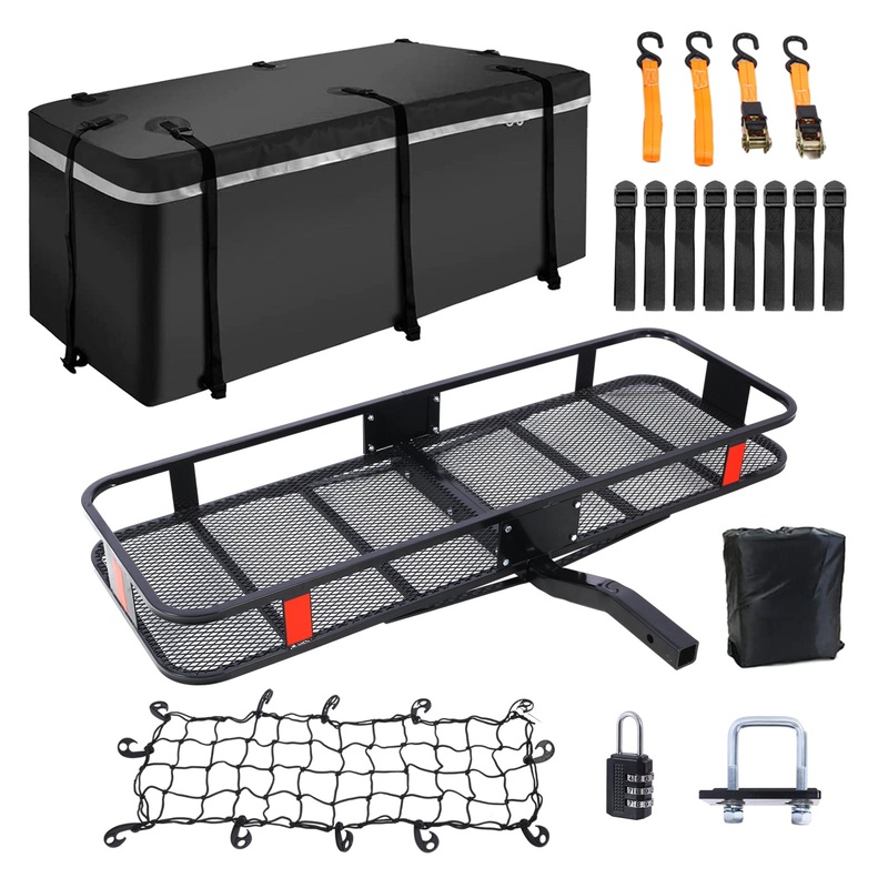Hitch Mount Cargo Carrier Basket 60″ X 21″ X 6″ with Waterproof Cargo Bag 56″ X 20″ X 20″ 500 Lbs Capacity