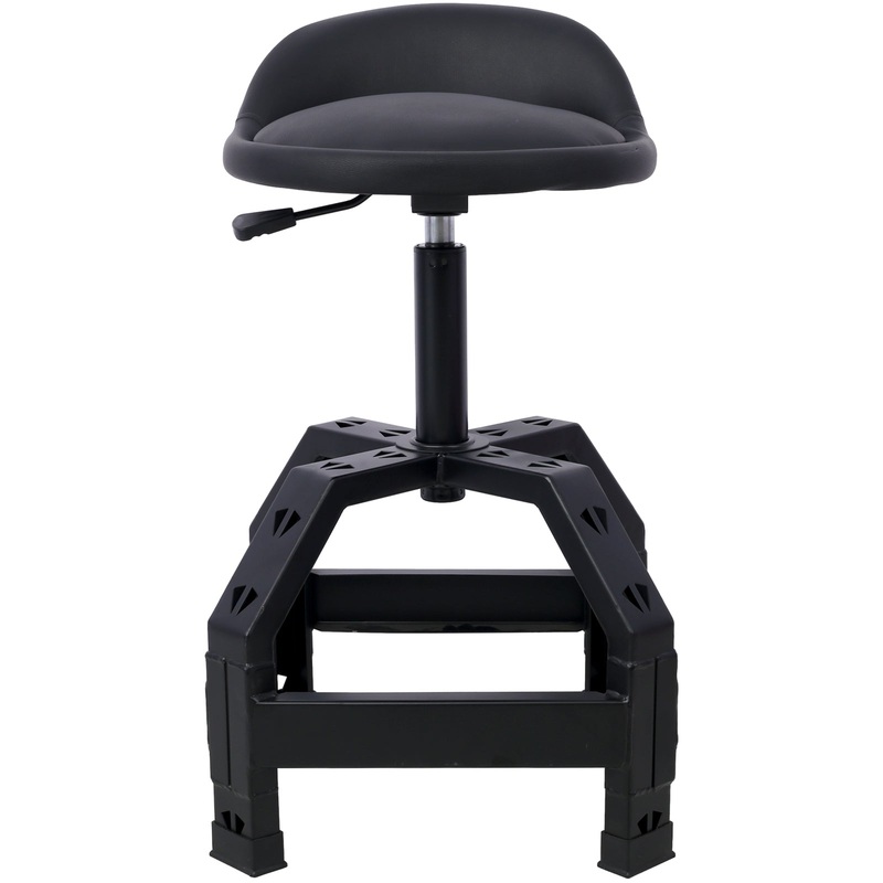 Pneumatic 360 Degree Swivel Stool Mechanics Rolling Creeper Seat Heavy Duty Black 300 lbs Capacity