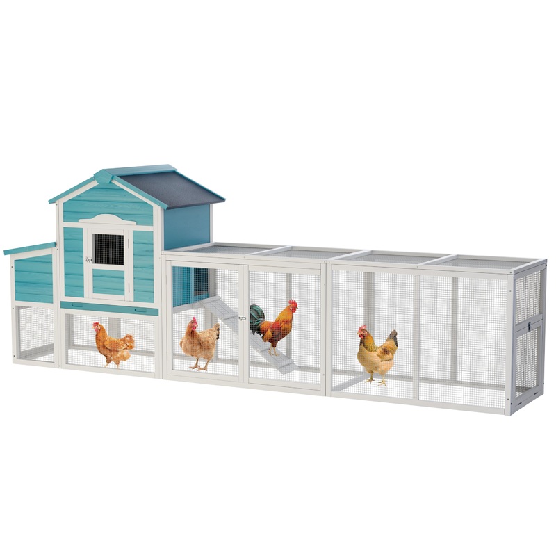Wooden Chicken Coop with Nesting Box and Free-Range Door All-Weather Asphalt Roof Sliding Tray