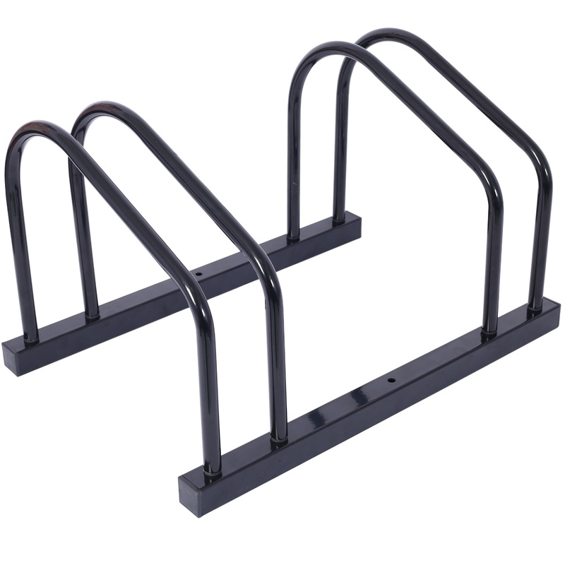 2 Bikes Floor Bike Stand Parking Rack 22-28″ Wheel Max Tire Width 2.15″ Black Painted