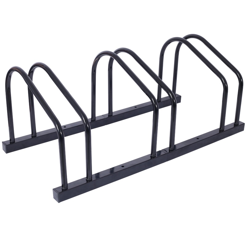 3 Bikes Floor Bike Stand Parking Rack 22-28″ Wheel Max Tire Width 2.15″ Black Painted