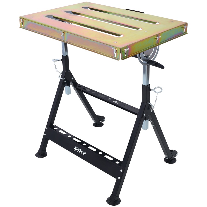 Welding Workbench with Wheels and Slot 30″x20″ 400lbs Capacity Steel Folding Adjustable