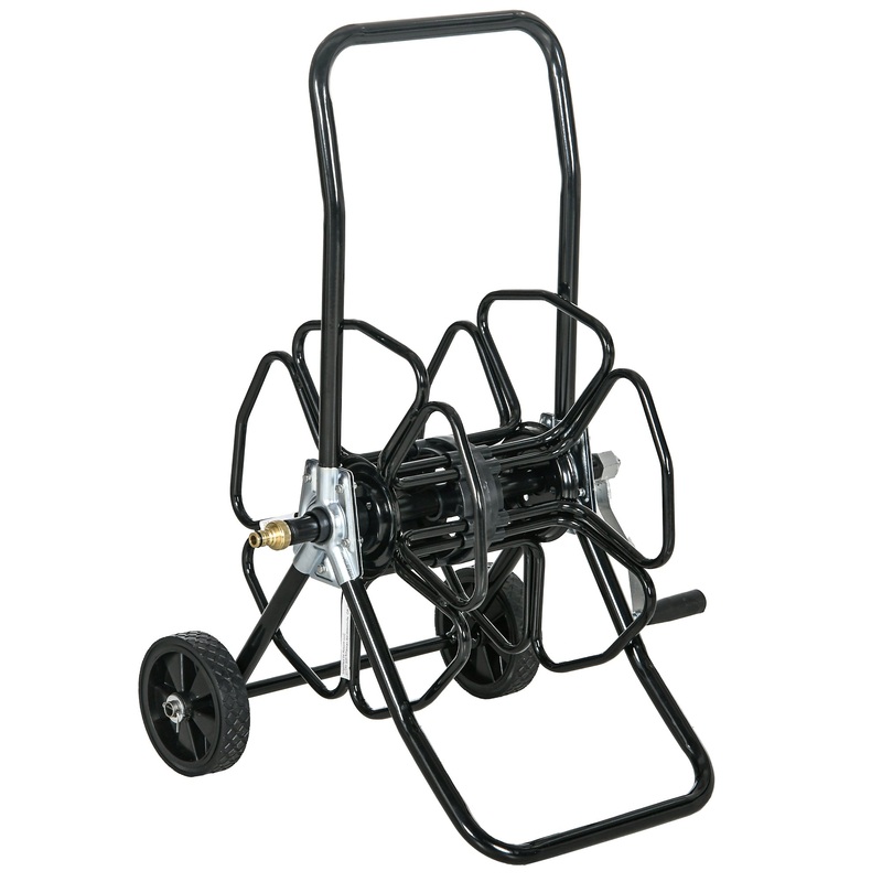 Garden Portable Water Hose Reel Cart Hold Up to 98′ of 5/8″ Hose (Hose Not Included) with Wheels–Black