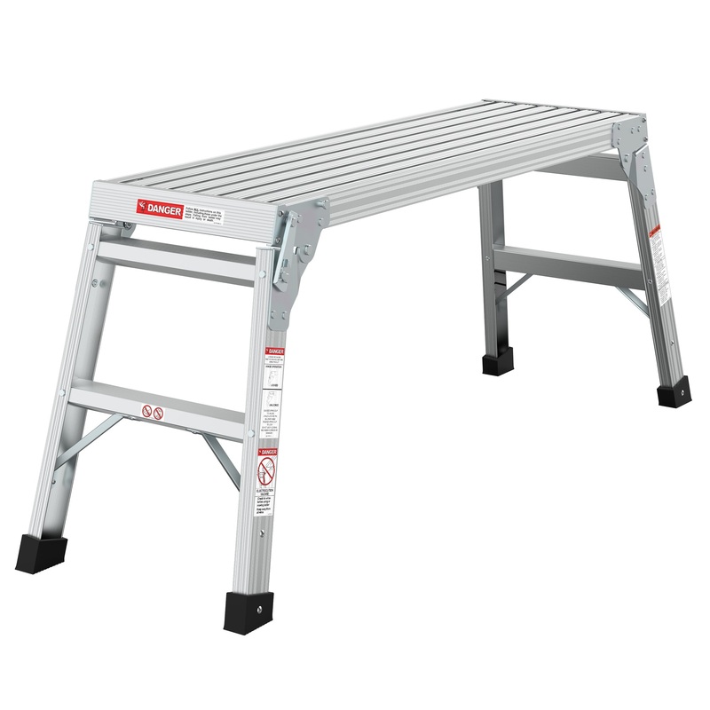 Work Platform Aluminum Portable Bench Folding Ladder ANSI Capacity 225 LBS 40″–Grey
