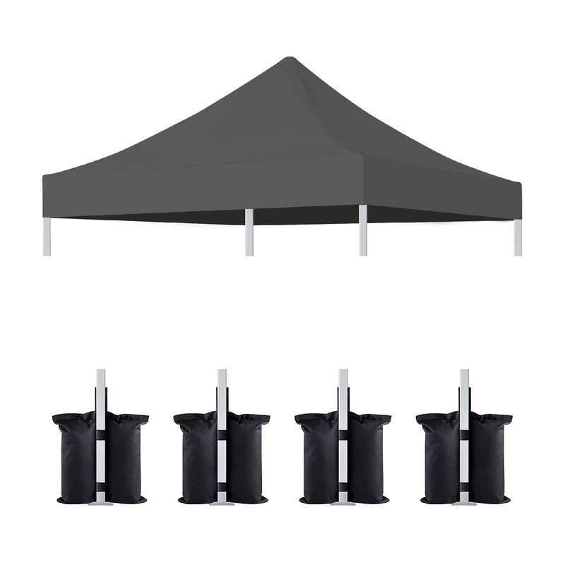 10 x 10 ft Canopy Replacement Top with 4-Pack Weight Bags (Pop Up Tent Cover Only, Frame Not Included)–Gray