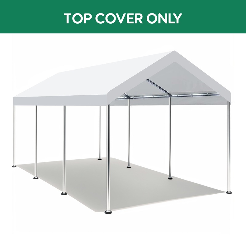 10 x 20 ft Carport Canopy Cover Replacement Heavy-Duty Waterproof Fabric with 36 Bungee Cords UV & Tear Resistant–White (Cover Only)