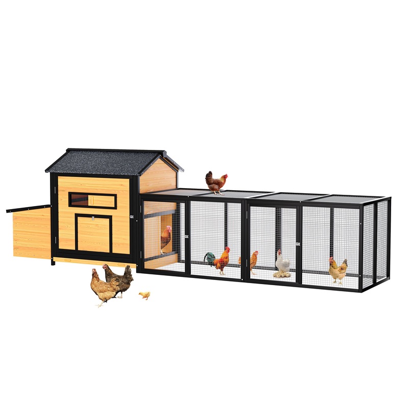 118′ Large Wooden Chicken Coop with Nesting Box Leak-Proof Pull-Out Tray Asphalt Roof & Free-Range Doors