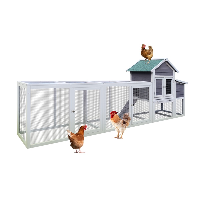 122′ Large Gray Wooden Chicken Coop with Nesting Box