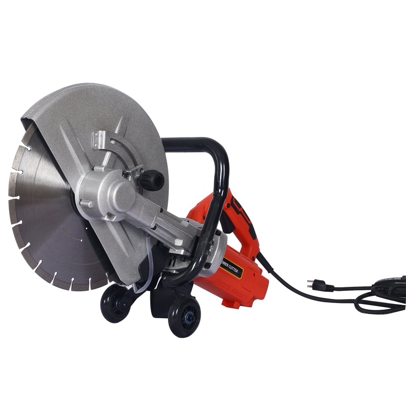 Electric 14″ Cut Off Saw Wet/Dry Concrete Cutter Guide Roller with Water Line Attachment 3000w with Blade