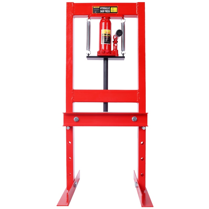 Hydraulic 6 Ton H-Frame Garage Floor Adjustable Shop Press with Plates–Red