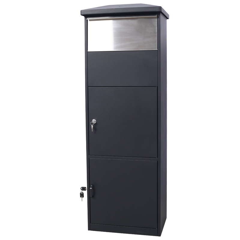 Large Package Delivery Parcel Mail Drop Box Floor Lockable Drop Slot Mail Box with Parcel Compartment–Black