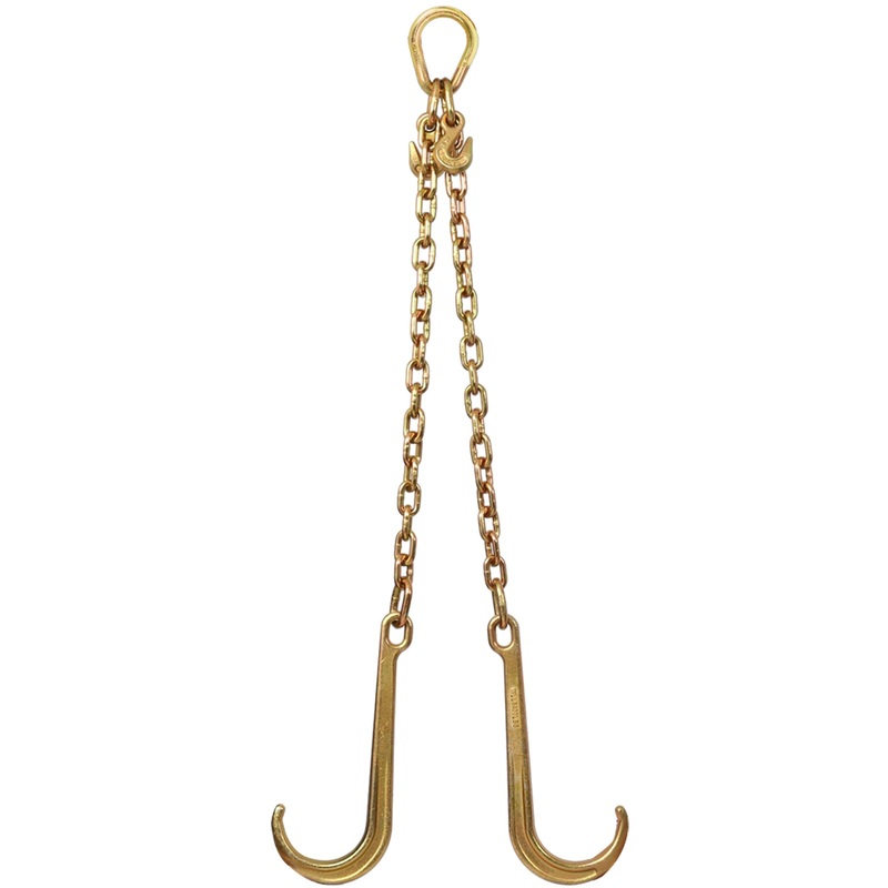 5/16”x2′ G70 Tow Chain V Bridle with Large Shank J Hooks and Grab Hooks 4700 lbs Working Load Limit