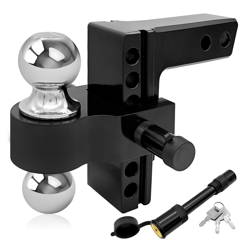 Adjustable Trailer Hitch Mount with 2″ and 2-5/16″ Ball Fit Standard 2 inch Receiver 6 inch Drop/Rise Towing Capacity 5000-12500 LBS Heavy Duty Aluminum Dual-Balls–Black