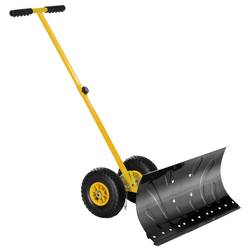 Snow Shovel with Wheels Cushioned Adjustable Angle Handle Removal Tool 29″ Blade 10″ Wheels–Yellow