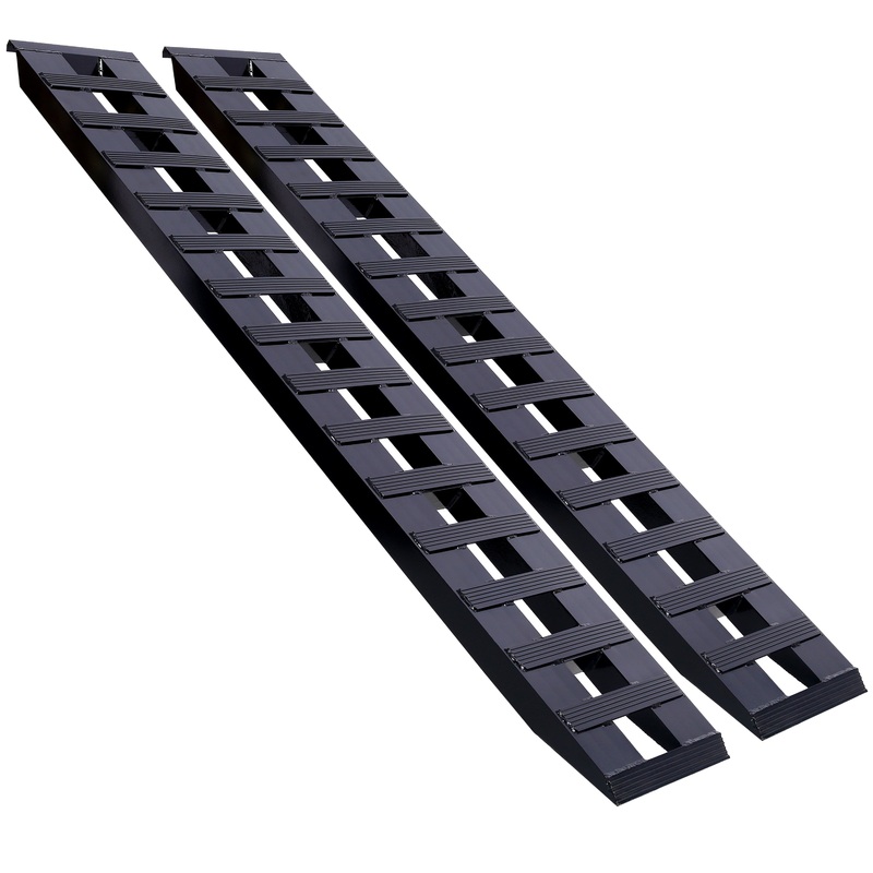 1 Pair Heavy-Duty Ramps with Top Hook Attaching End Universal Loading 84″ X 14″ 8800 LBS Aluminum–Black