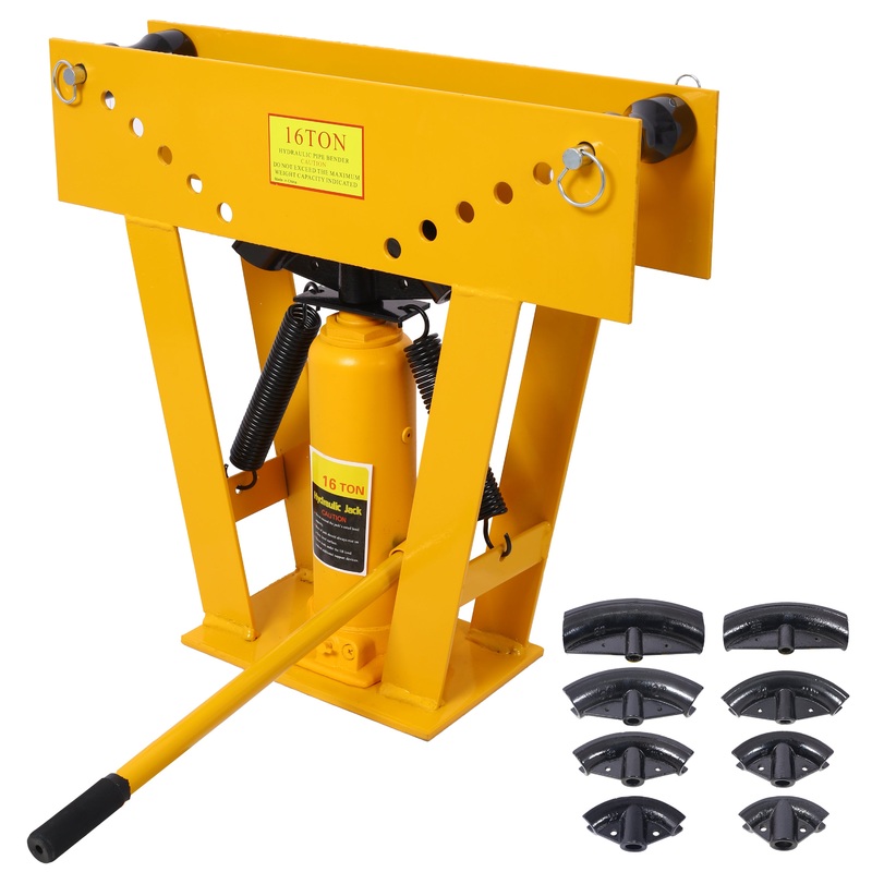 16 Ton Pipe Tube Bender Manual Exhaust Fabric Adjustable Rollers 90-180 Degree Bend Steel Iron Metal Ratcheting–Yellow