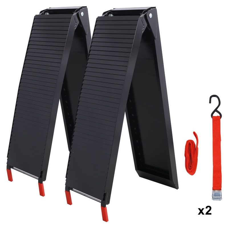 2PCS Truck Ramps 80″x12″ Portable Loading Ramp 1500 LBS Capacity Aluminum Folding with Handle & Buckle–Black Coating