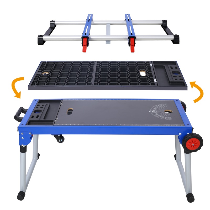5-in-1 Portable Workbench with Detachable Miter Saw Stand & Height Adjustable Legs Scaffold/Dolly/Creeper/Platform