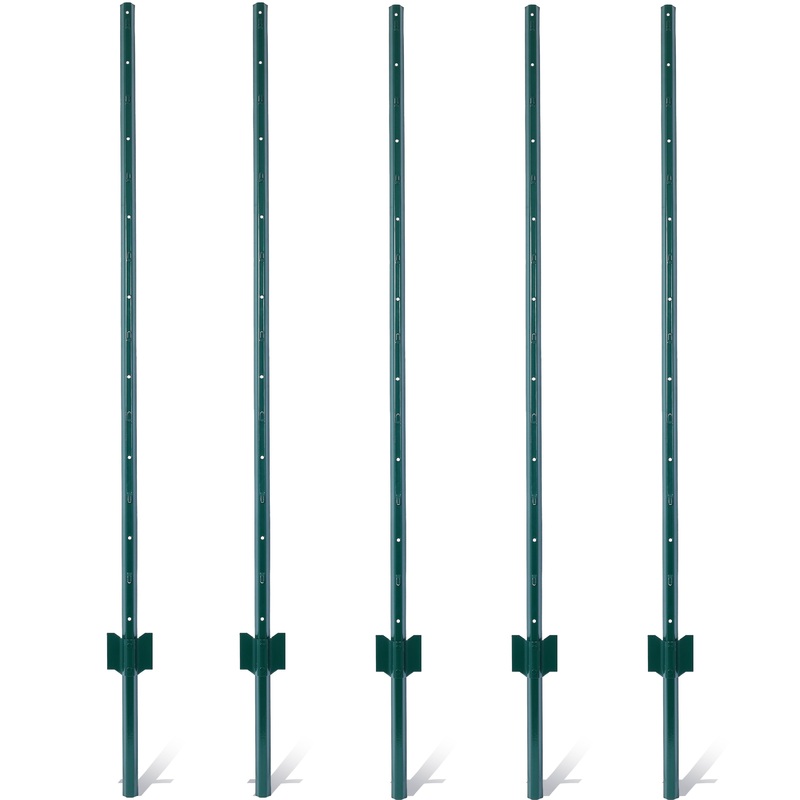 5Feet 5Pack Heavy Duty Metal Fence Post with U-Channel Steel U-Post for Holding Garden Wire Corner Anchor–Green