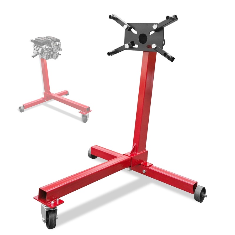 Engine Stand 750LBS Capacity 360 Degree Rotating Run with 3-Casters Heavy Duty Motorcycle–Red