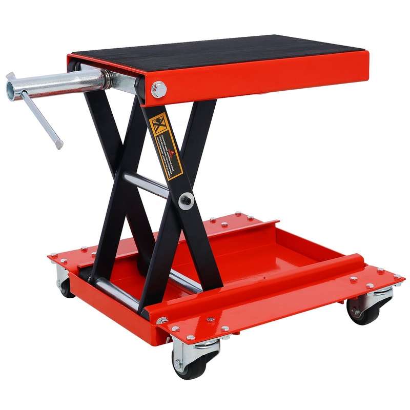 1100lb Motorcycle Lift with Dolly Jack Scissor Wide Deck–Red
