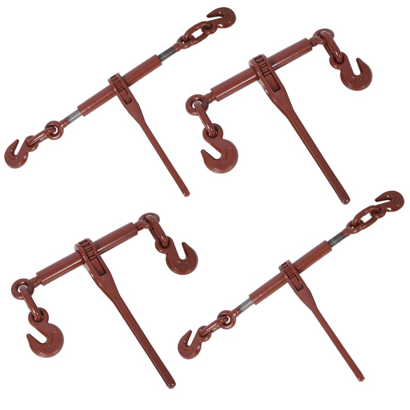 Heavy duty 3/8′  1/2′ Ratchet Binders 9200lbs Working Load Breaking G70 Hooks Adjustable Length 4-Pack–Red