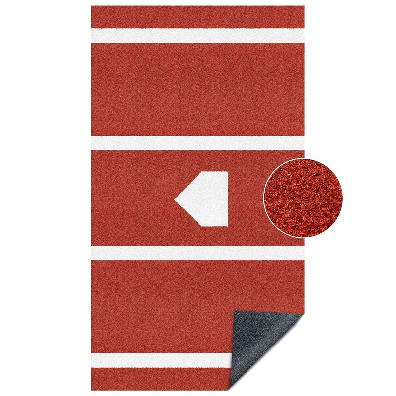 10 x 3.8 ft Indoor/Outdoor Portable Baseball Softball Hitting Mat Non-slip Rubber Bottom Batting Cage Mat with Home Plate–Red