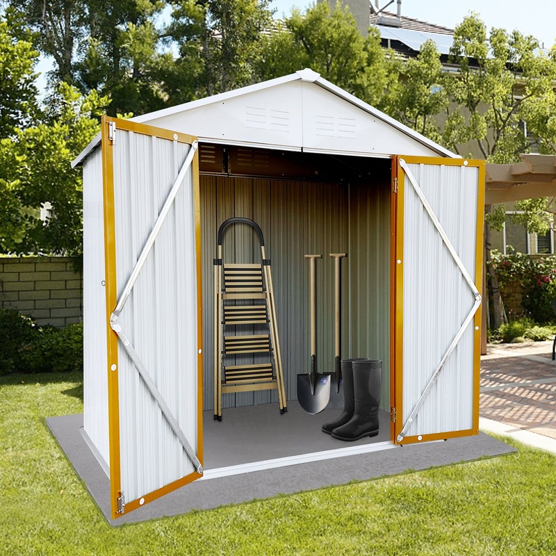6ftx4ft Outdoor Storage Sheds with Apex Roof–White+Yellow