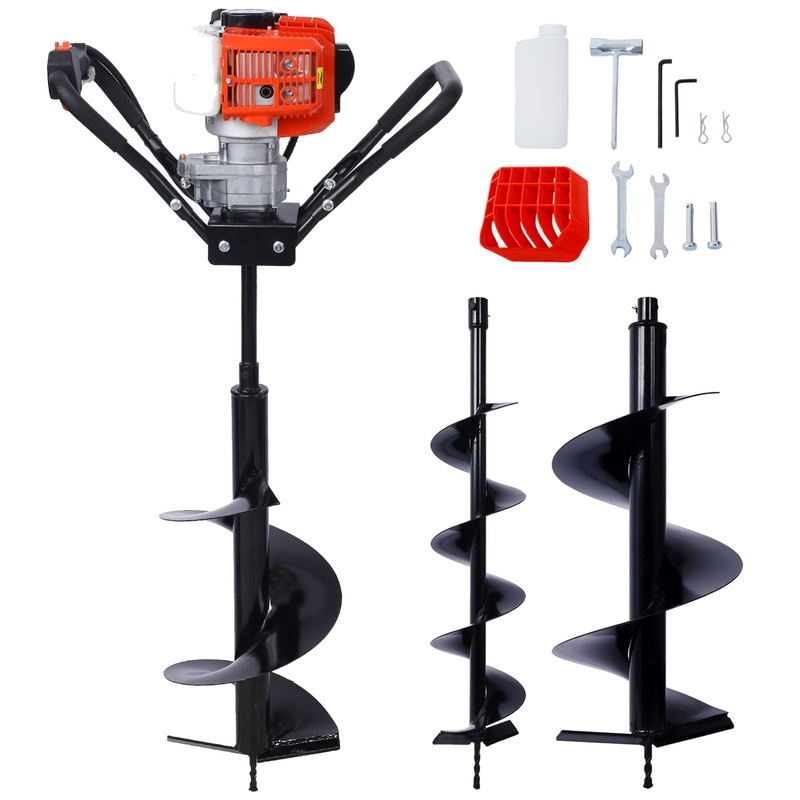 V-Type 52CC 2 Stroke Gas Post Hole Digger One Man Auger EPA Machine Plant Soil Digging Fence with Hole Digger Replacement Auger Bits L4’+L6’+L8’+L12′