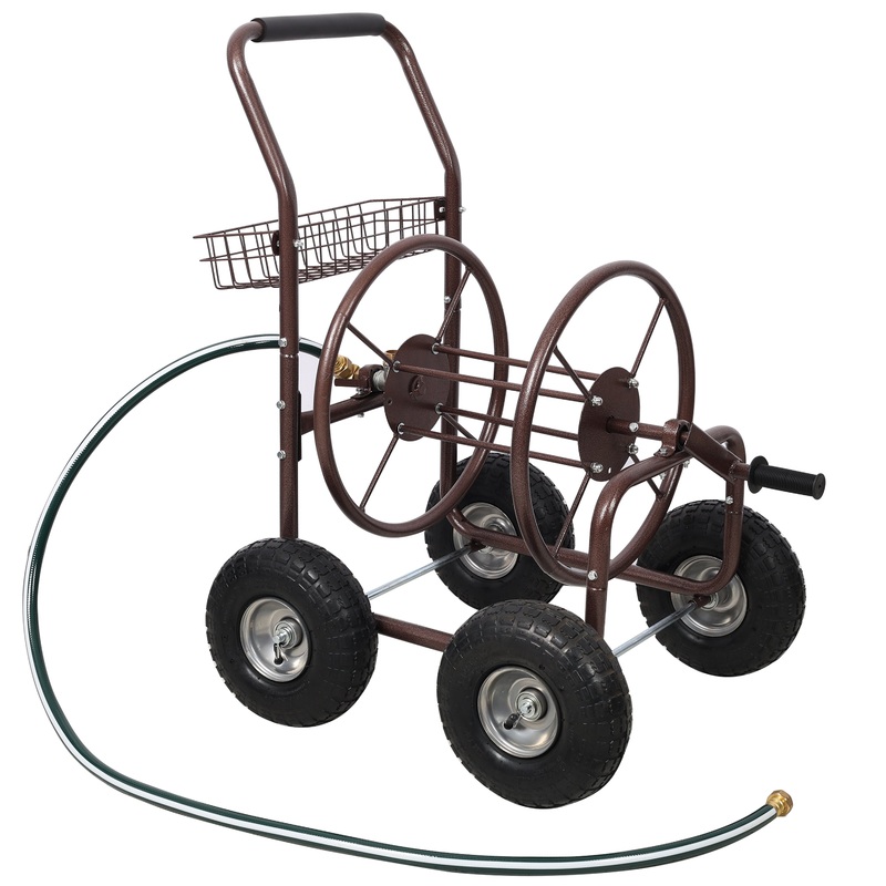 Metal Hose Reel Cart with Wheels Heavy Duty Hose Caddie 250 Ft Hose Capacity