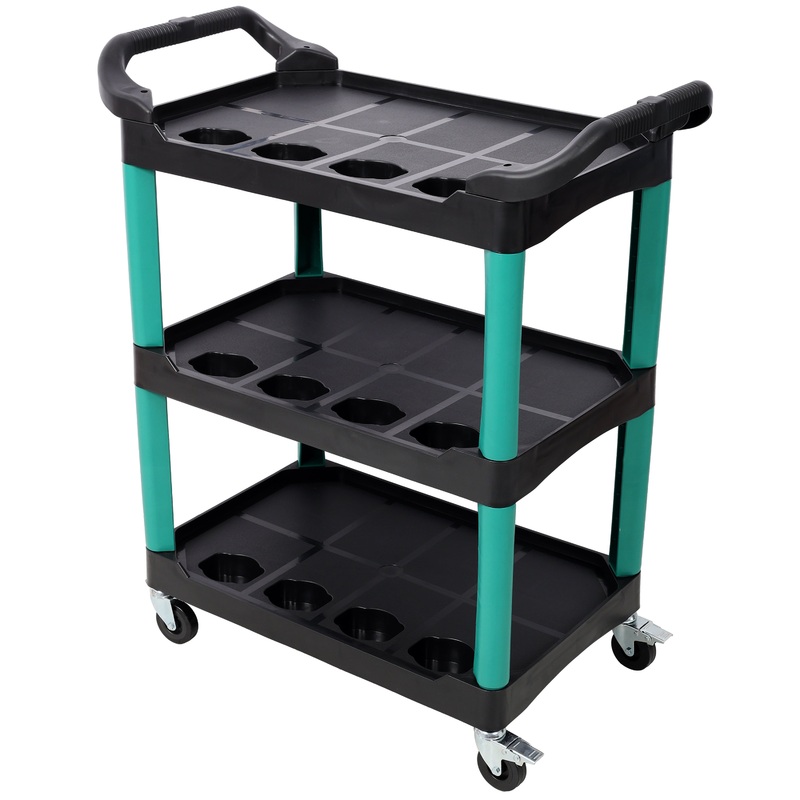 3 Tier Rolling Auto Detail Cart with Wheels–Green&Black
