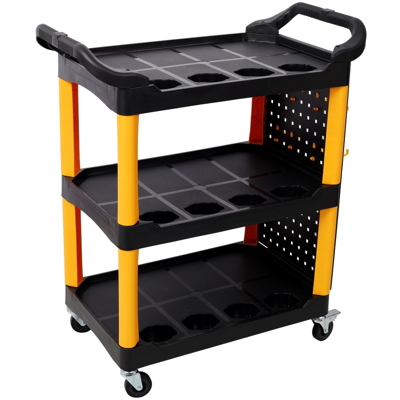 3 Tier Rolling Auto Detail Cart with Wheels & Panel & Hook–Yellow&Black