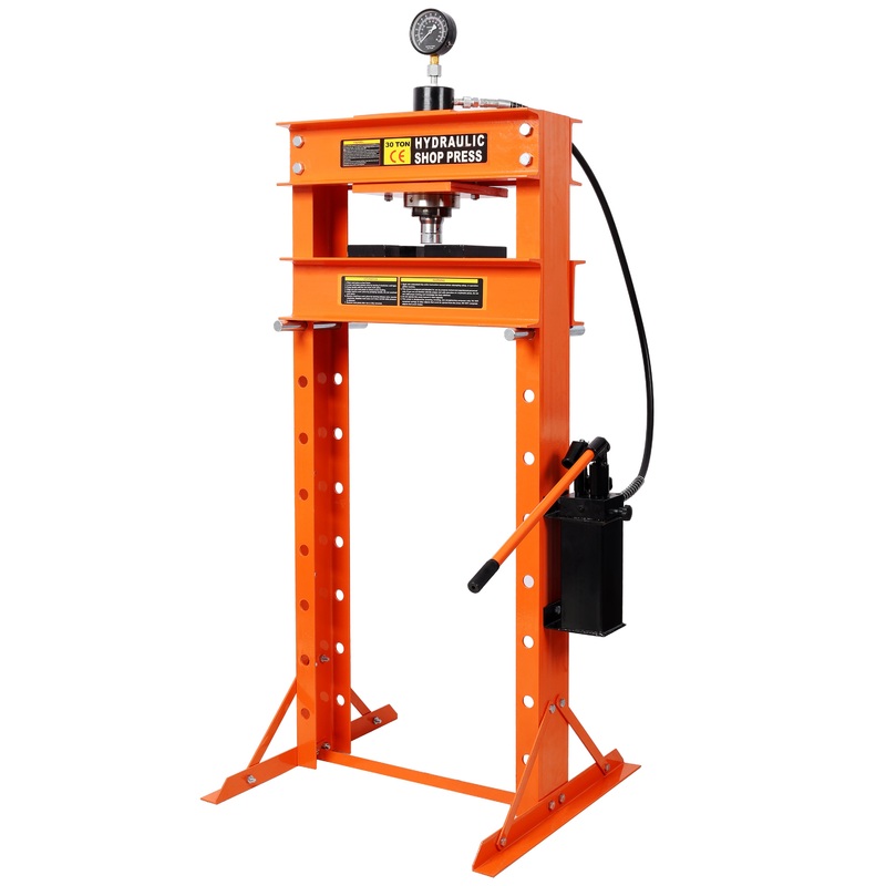 30 Ton Hydraulic Shop Press with Gauge H-Frame Garage Floor Adjustable Shop Press–Orange
