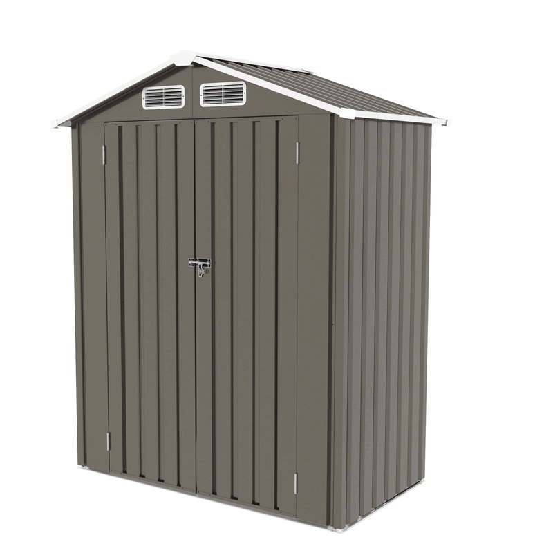5X3FT Metal Outdoor Storage Shed with Pitched Roof Lockable Door–Gray