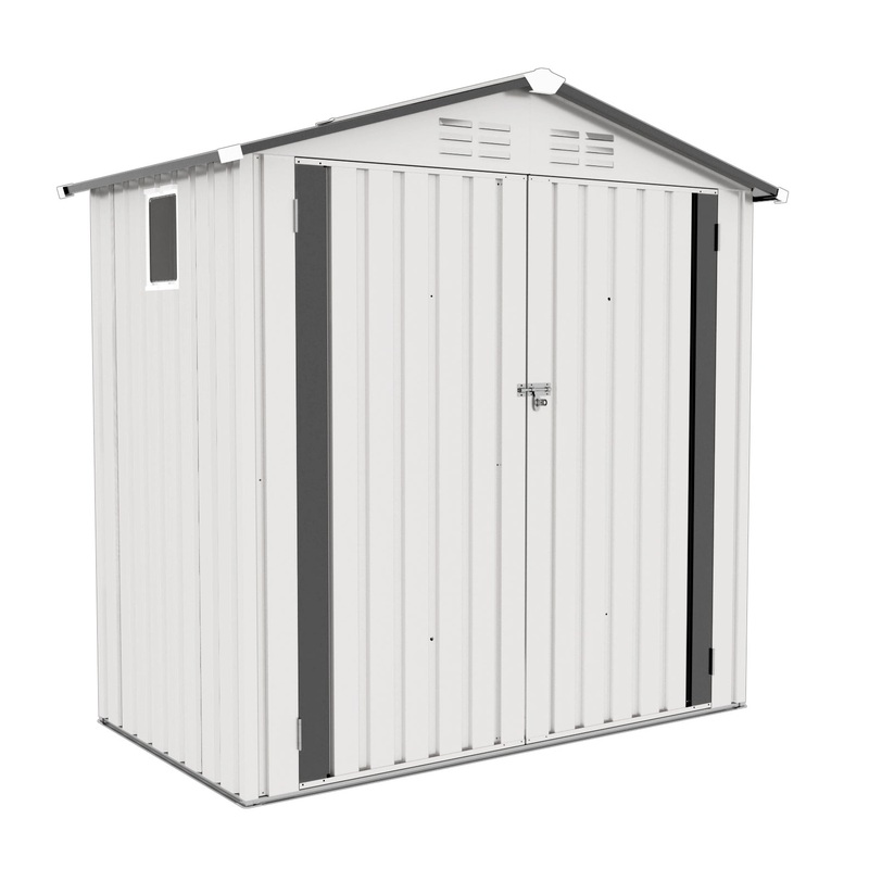 6X3.5FT Metal Storage Shed with Peaked Roof Waterproof Lockable Door–White