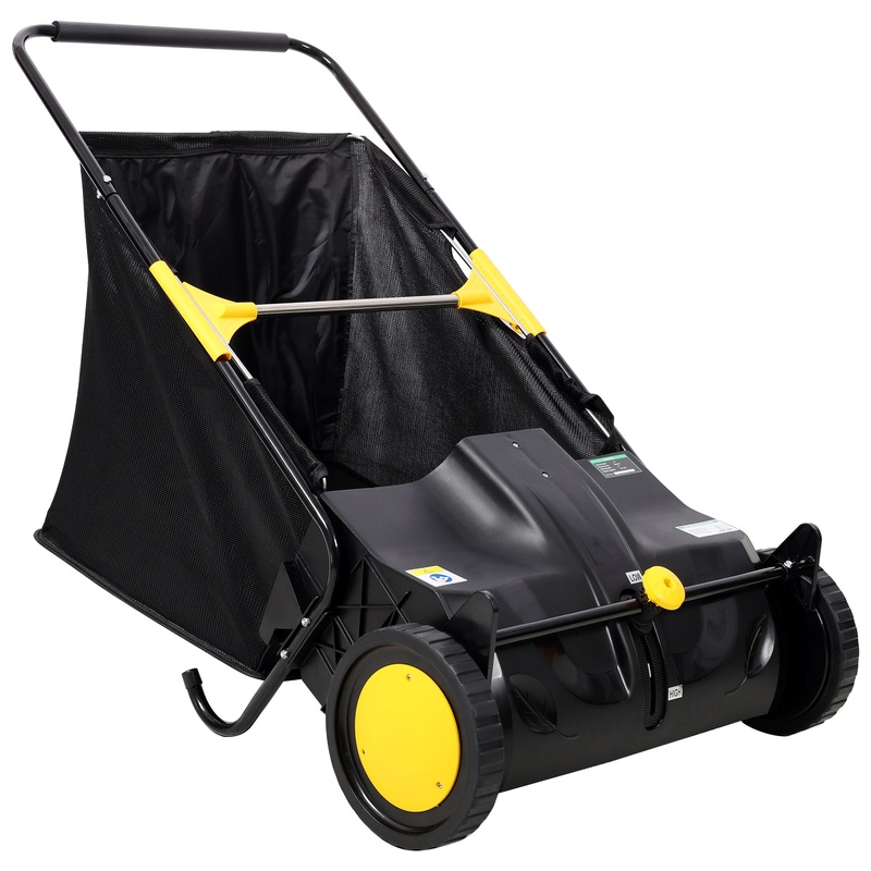 Hand Push Lawn Sweeper 21 Inch Leaf & Grass Collector 3.5 cu. ft Hopper Bag Capacity with Adjustable Brush Height