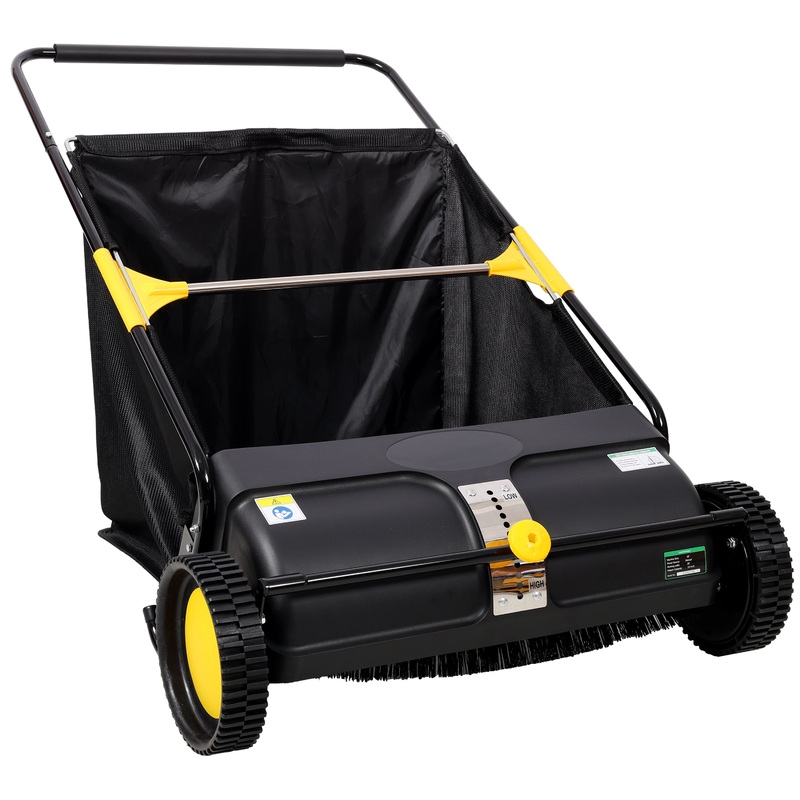 Hand Push Lawn Sweeper 26 Inch Leaf & Grass Collector 7 cu. ft Hopper Bag Capacity with Adjustable Brush Height